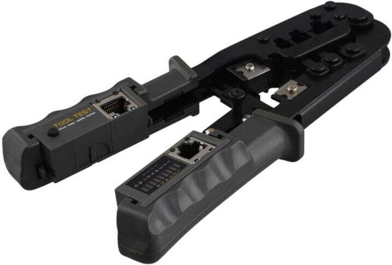 RJ45-Crimpzange, LAN-Netzwerkkabeltester, Schneidwerkzeug für Cat7-, Cat6-, Cat5-, RJ11- und RJ12-Metallklemmen
