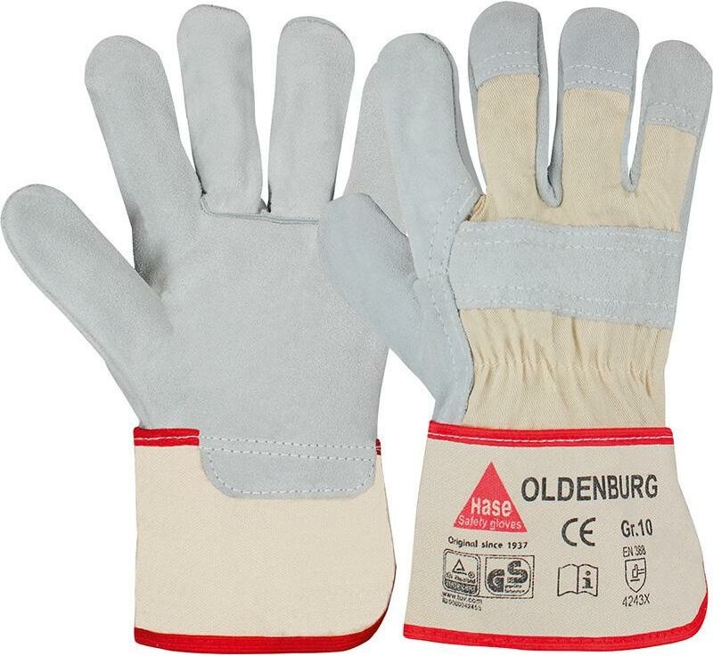 Hase Safety Gloves - Hase Arbeitshandschuhe Oldenburg Größe 10, Rindkernspaltleder 12 Stk