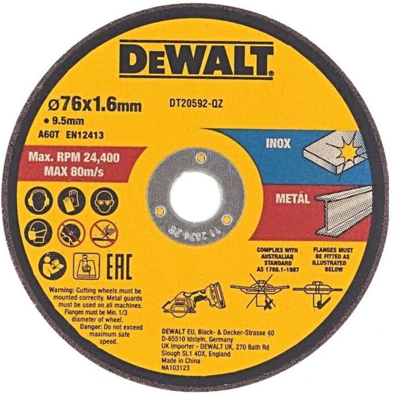 High Performance Trennscheibe 76x1,6x9,5mm Inox und Metall Typ 41 (flach) DT20592-QZ - Dewalt