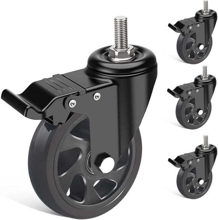 Möbelrollen Gewindeschaft M10x30mm, 125MM Lenkrollen mit Bremse, Doppelkugellager Schwerlastrollen 360° Drehung, Bis zu ...
