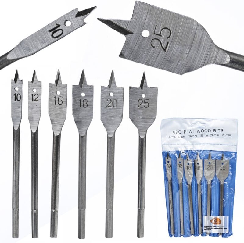 Satz Spatenbohrer für Holz, 6-tlg. 10-25mm