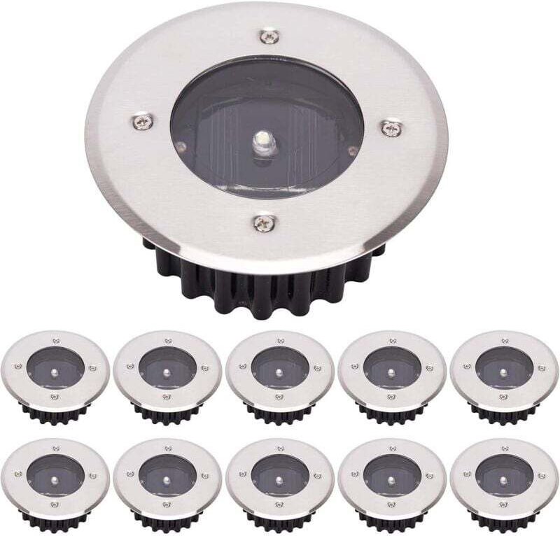Led Solar Bodeneinbaustrahler 10er Pack, Außenleuchte, Straßenleuchte, Erdlicht, Wasserdicht IP65 (Kaltweiß, Rund) [Ener...