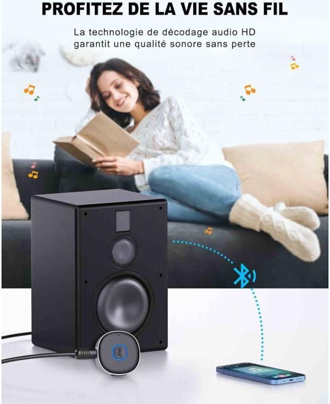 Aougo - J33 Bluetooth-Empfänger, Auto-Audio-Verstärker, Kopfhörer-Aux, dedizierter drahtloser Bluetooth-Audio-Konverter-...