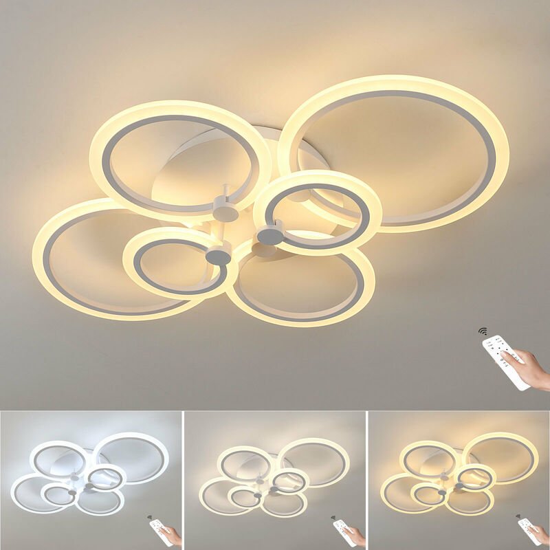 Thumbnail - Comely - 76W 6-Ring LED-Deckenleuchte mit Dimmer, Moderner Kronleuchter aus Acryl-Metall, Wohnzimmerleuchte mit Fernbedi...