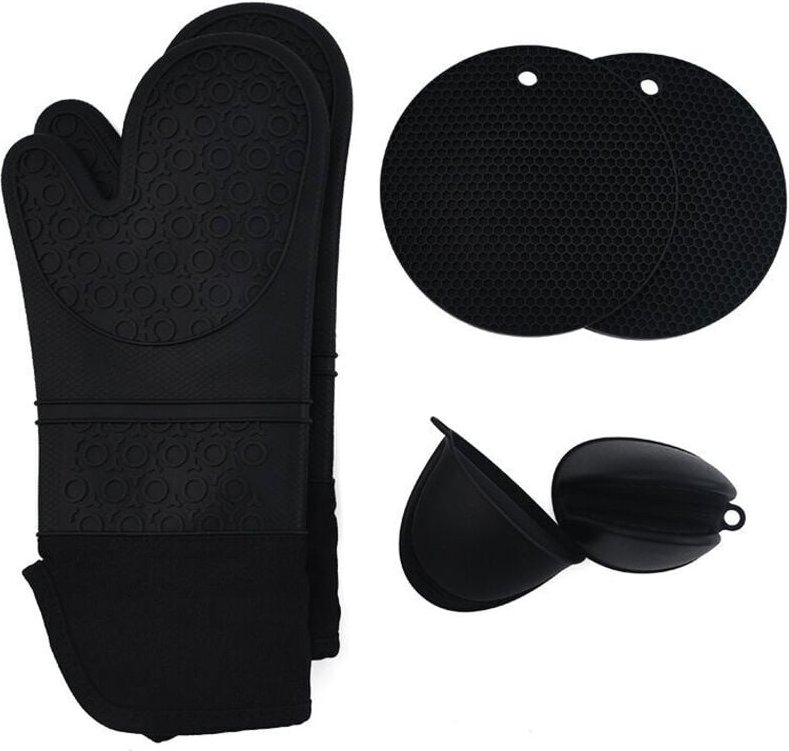 Ofenhandschuhe, Ofenhandschuhe, Set mit 6 Topflappen, Backhandschuhen, Ofenhandschuhe aus Silikon und Baumwolle - Tigrez...