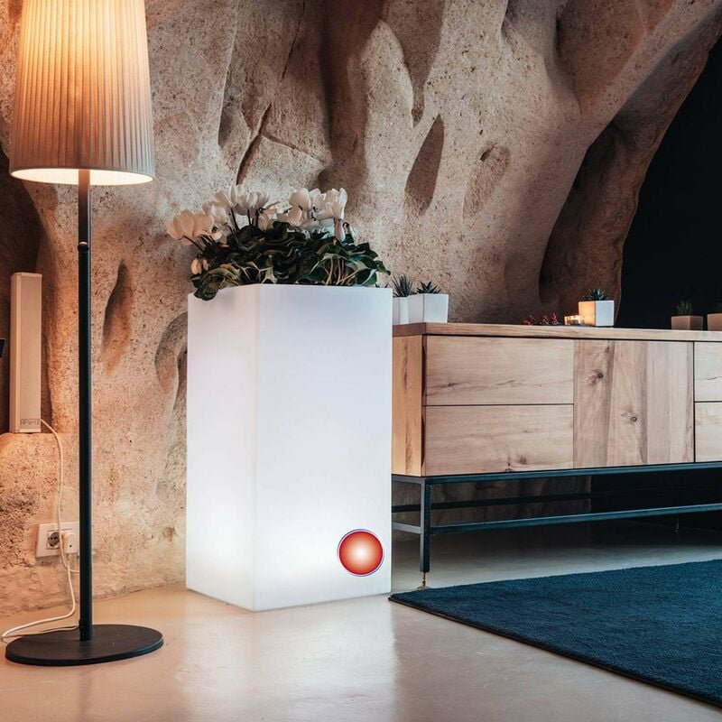 Idralite - Eckiges leuchtendes Blumentopf 40x40 h 80 mod. Cube Top Bright Led rotes Licht