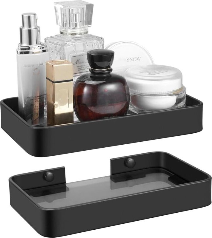 Set mit 2 mattschwarzen Glasregalen, 20,3 cm, Wandmontage, Badezimmer, elegantes Design