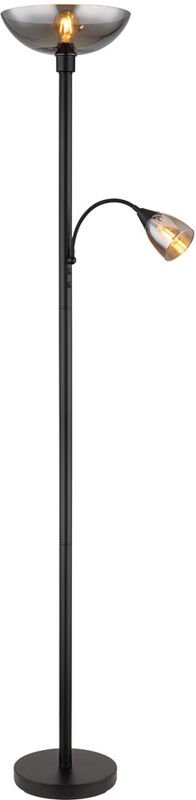 Globo Lighting - Stehleuchte Deckenfluter Standlampe Leseleuchte Schlafzimmerleuchte Wohnzimmerlampe, Metall schwarz Gla...