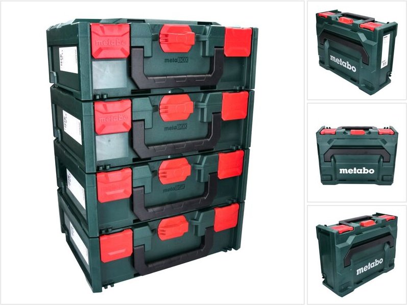 Metabo metaBOX 145 Set 4x System Werkzeug Koffer Stapelbar 396 x 296 x 145 mm - ohne Einlage