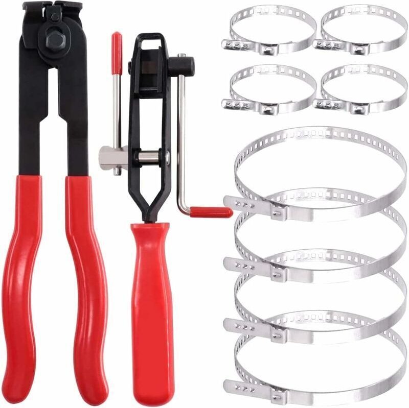 Aiperq - Schlauchklemmenzange, 2 Stück Universalgelenk-Klemmzange und Crimpband-Klemmzange mit 8 Stück Schlauchklemmen