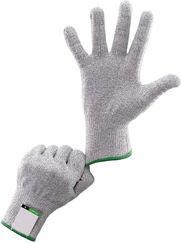 Par de guantes resistentes al corte, talla S, protección clase 5, guante de cocina, norma EN 388, 20 cm, cáñamo gris
