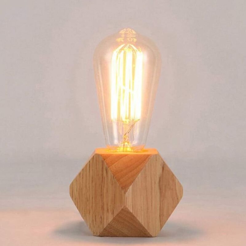 Moderne Nachttischlampe E27 Holz-Schreibtischlampe Diamant-Nachttischlampe für Zuhause/Schlafzimmer/Wohnzimmer-Dekoratio...