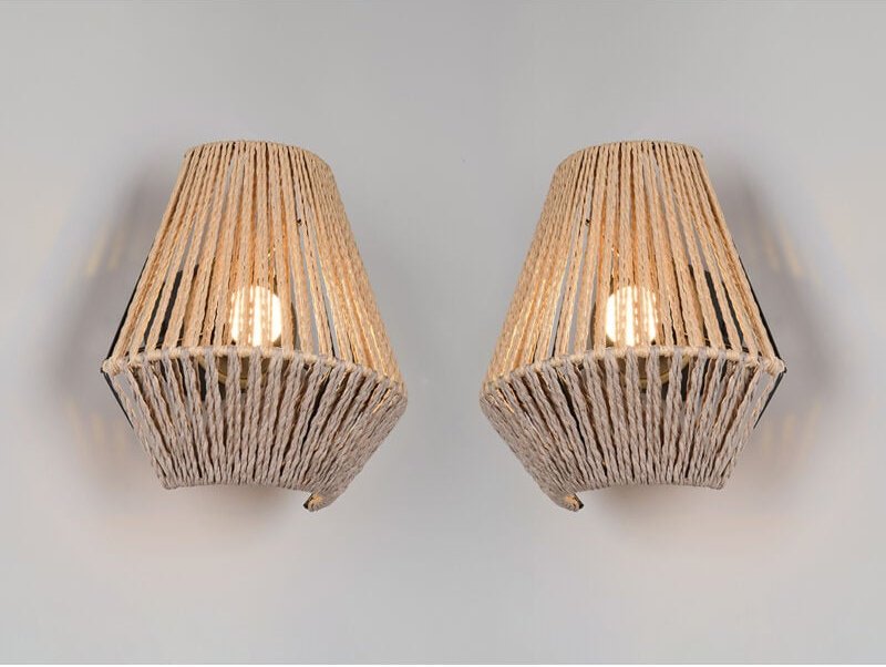 Meinewunschleuchte - 2er set Akku Wandlampen per usb aufladbar, Lampenschirm aus Papiergarn, h: 19cm