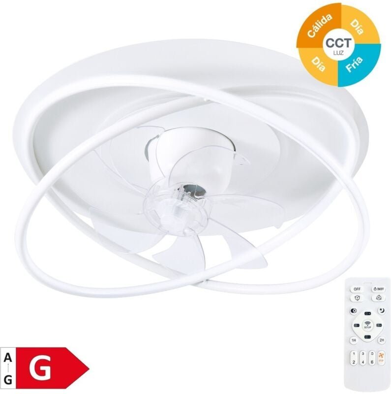 EDM - Olmeto' rotierender Deckenventilator mit dimmbarem LED-Licht und Fernbedienung (36W 3CCT 4827lm) weiß