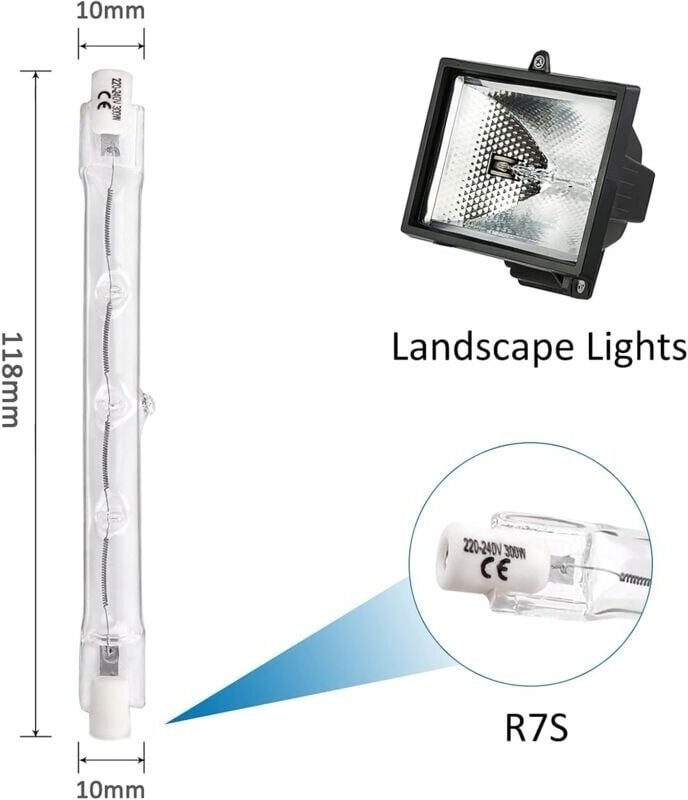 R7s 118 mm 300 W lineare Halogenlampen, dimmbar, Warmweiß 2700 K, 4500 lm, 220 V, R7s doppelseitiges Flutlicht für Lands...