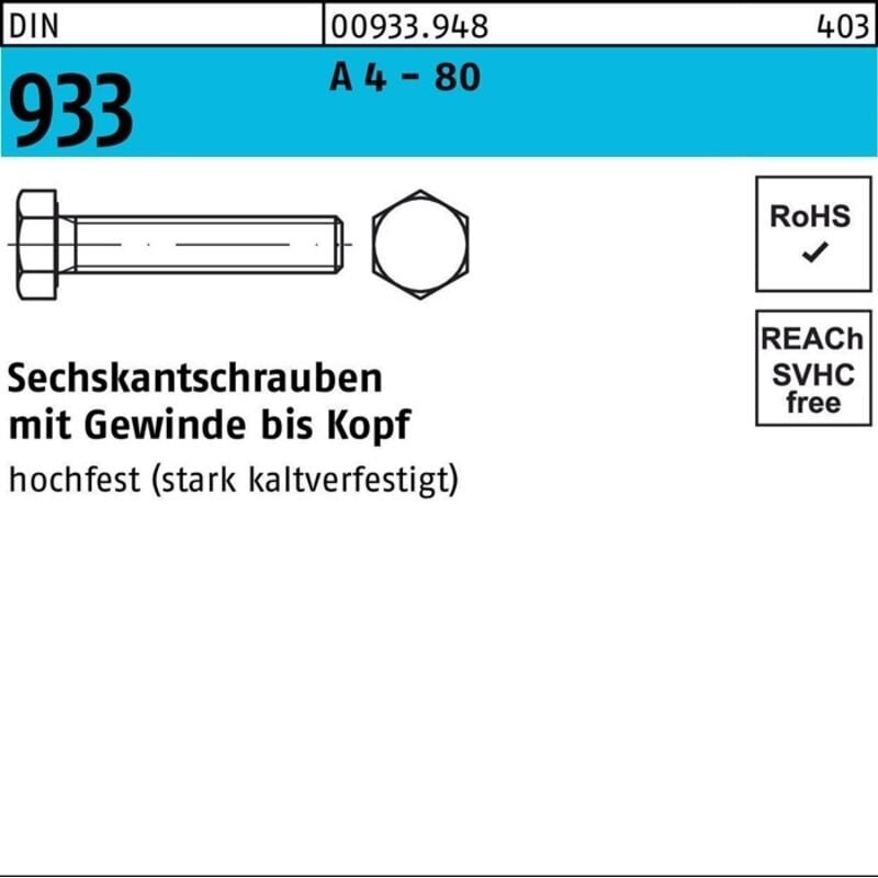 Thumbnail - Sechskantschraube DIN 933 VG M 24 x 190 A 4 - 80