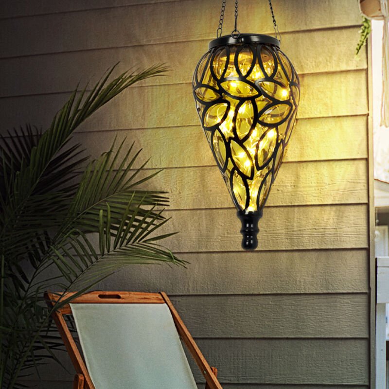 Thumbnail - Solarlampen für Außen hängend Gartendeko für draußen Hängeleuchte Balkon antik, Akku IP44 Wetterfest, Metall schwarz amb...