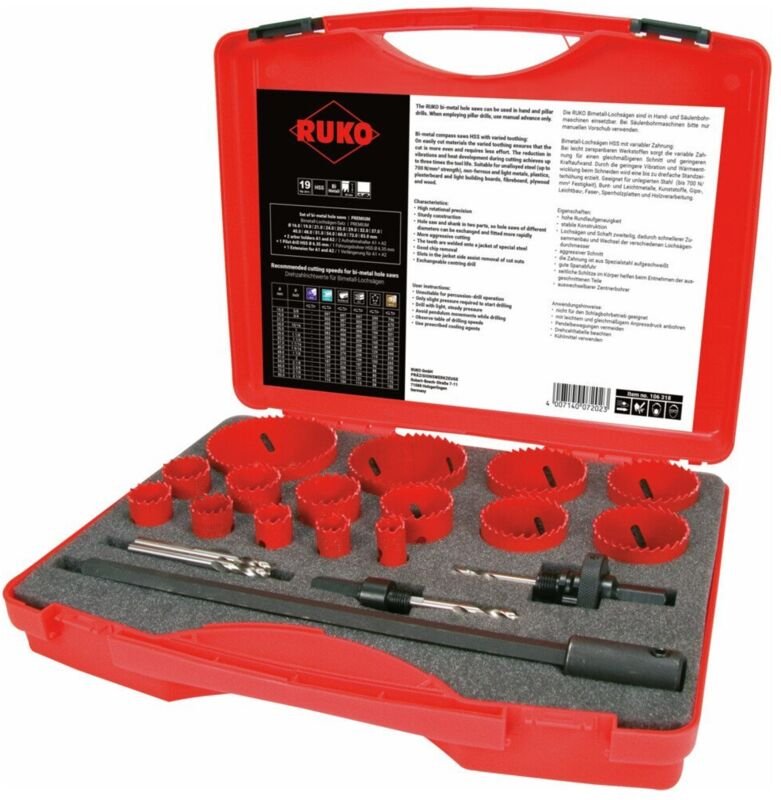 Ruko - Lochsägensatz-HSS-Bimetall im Kunststoffkoffer 19-teilig