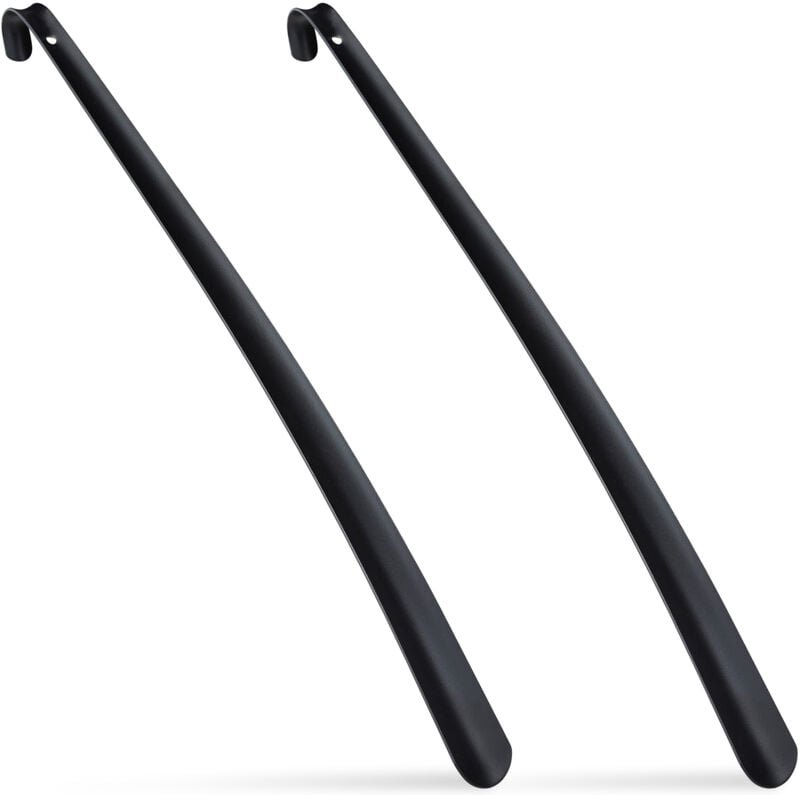 12 x Schuhlöffel Metall, stabil, Schuhanzieher 58 cm lang, zum Aufhängen, Anziehhilfe für Schuhe, schwarz