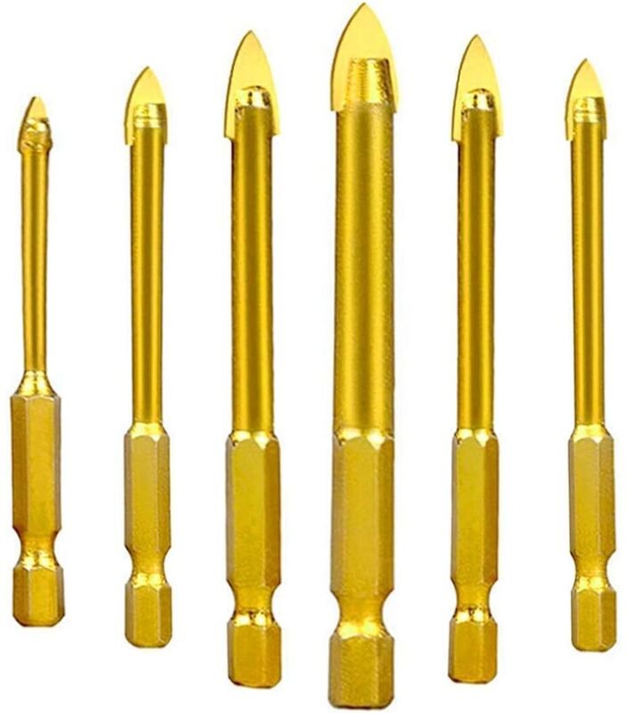 Wolframstahl-Bohrer für Glas, Keramik, Fliesen und Kristall, mit Sechskantschaft, Titanbeschichtung, 3 mm, 4 mm, 5 mm, 6...