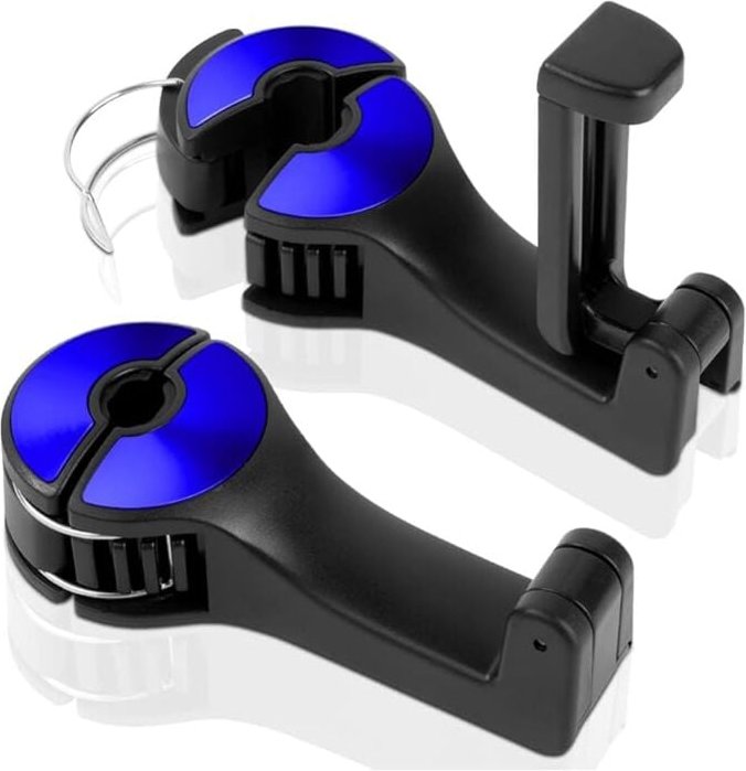Thumbnail - Auto Kopfstützen Haken, 2 Stück 2 in 1 Autositzhaken mit Handyhalterung 360° Versteckter Haken Drehbar Einstellbar Multi...
