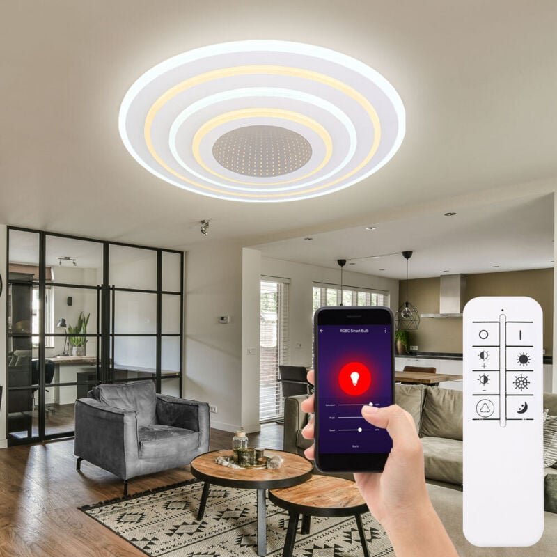 Smart Home Deckenleuchte led cct Wohnzimmer Smart Deckenlampe App Schlafzimmer, mit Fernbedienung dimmbar, 1x Smart led ...