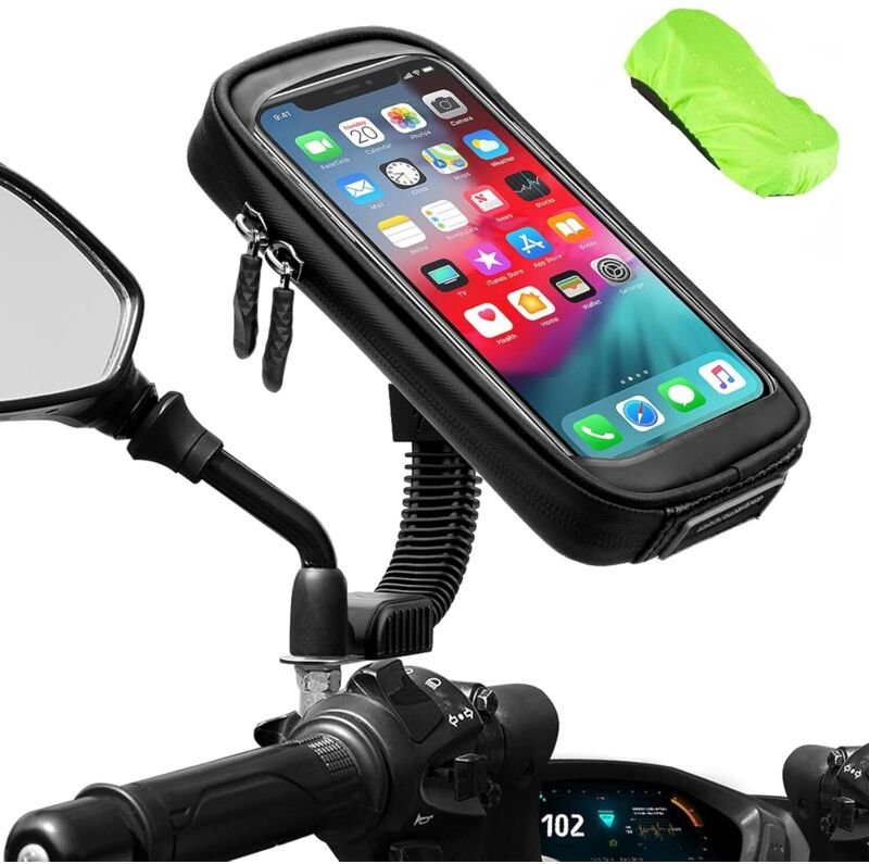 Thumbnail - Wasserdichte Motorrad-Handyhalterung, 360° drehbare Smartphone-Halterung für Motorräder und Roller mit Regenschutz, Hand...