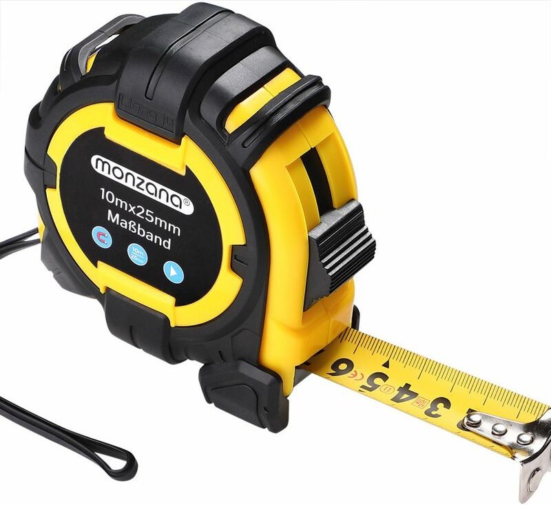 Maßband 3m 5m 7,5m 10m magnetisch verschiebbarer Endhaken Bandmaß Autorollsystem mit Feststeller & Gürtelklemme 10m - Mo...