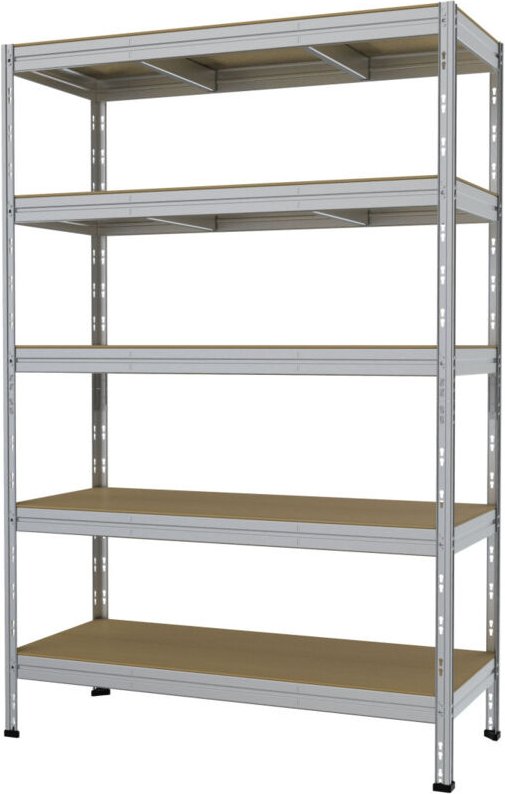 Metallsteckregal L 180 x 120 x 50 cm 5 Holzböden 875 kg, silber Metallsteckregal