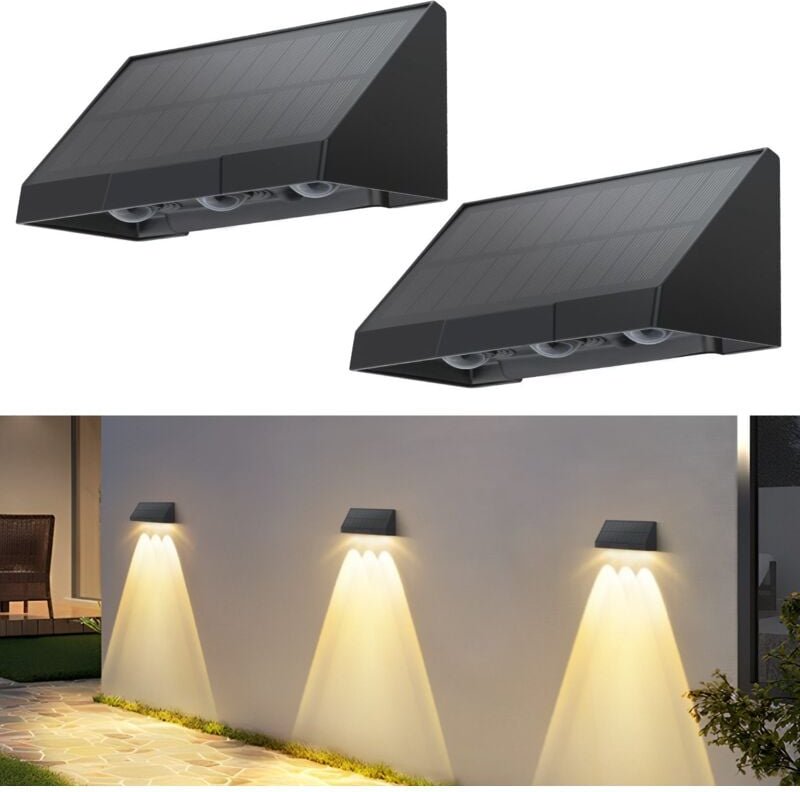 Solarlampen für Außen - 2ER Solar Wandleuchte Aussen Wand led Außenwandleuchten 3000K Warmweiß Solarwandleuchten Wasserd...
