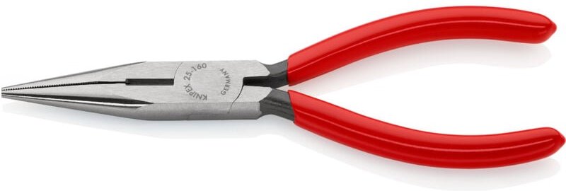KNIPEX 25 01 160 SB Flachrundzange mit Schneide (Radiozange) mit Kunststoff überzogen schwarz atramentiert 160 mm