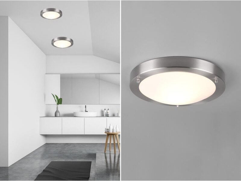 LED Bad Deckenleuchten in Silber mit Glas Opal Weiß Badlampen, Ø 31,5cm