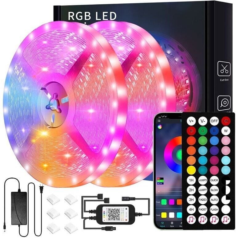 20 m LED-Streifen (10 m x 2), Bluetooth-LED-Streifen 5050 rgb, Steuerung über Smartphone-App und Fernbedienung, Synchron...
