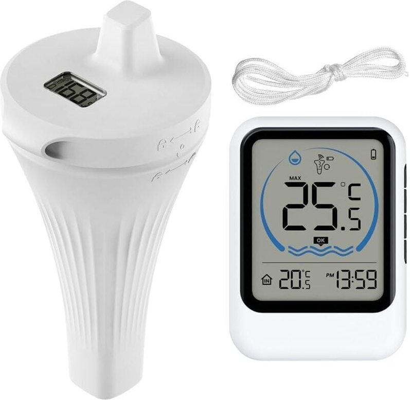 KZQ - Funk-Poolthermometer IP68 schwimmend mit Temperatursensor – LCD-Display – Kabelloses Digitalthermometer für Swimmi...