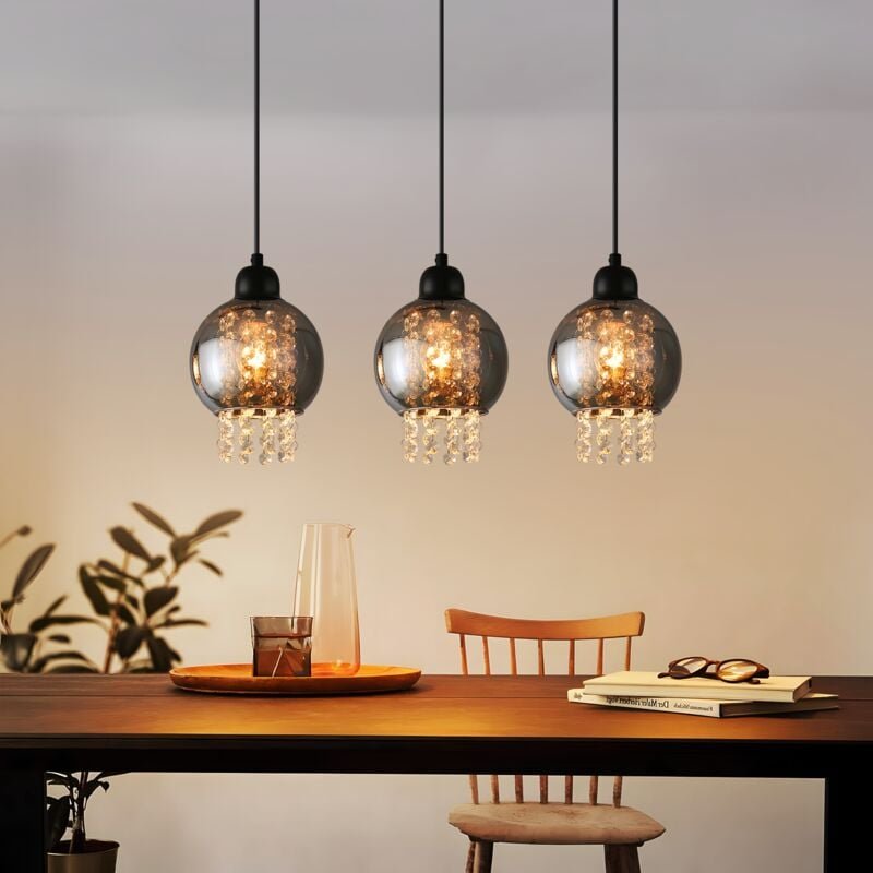 Gbly - Pendelleuchte Esstisch Esszimmerlampe Hängend - Hängelampe Wohnzimmer Glas Esstischlampe Schwarz Schlafzimmer 3 F...