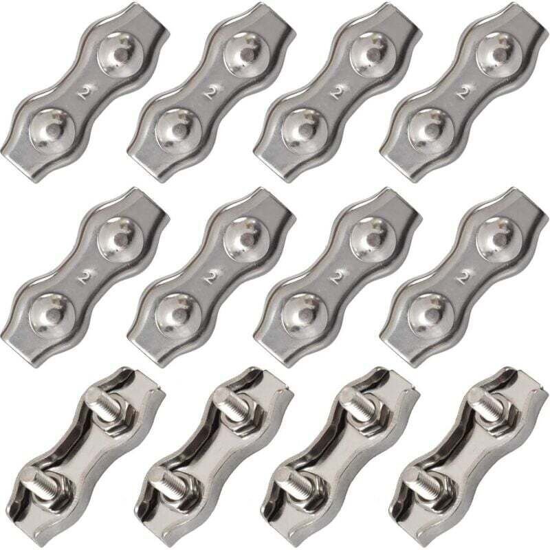 Shining House - Ahlsen 12 Stück Duplex-Edelstahlklemmen, doppelte Edelstahl-Kabelklemmen, Seilverbinder, Duplex-Kabelkle...