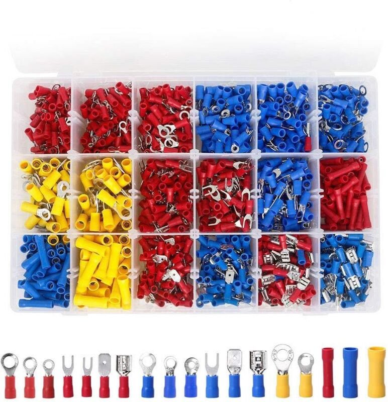 Elektrische Autoklemmen, 1200 Stück Crimpklemmen, einschließlich Ring-, Rund-, Flachstecker- und Huckepack-Verbinder, is...