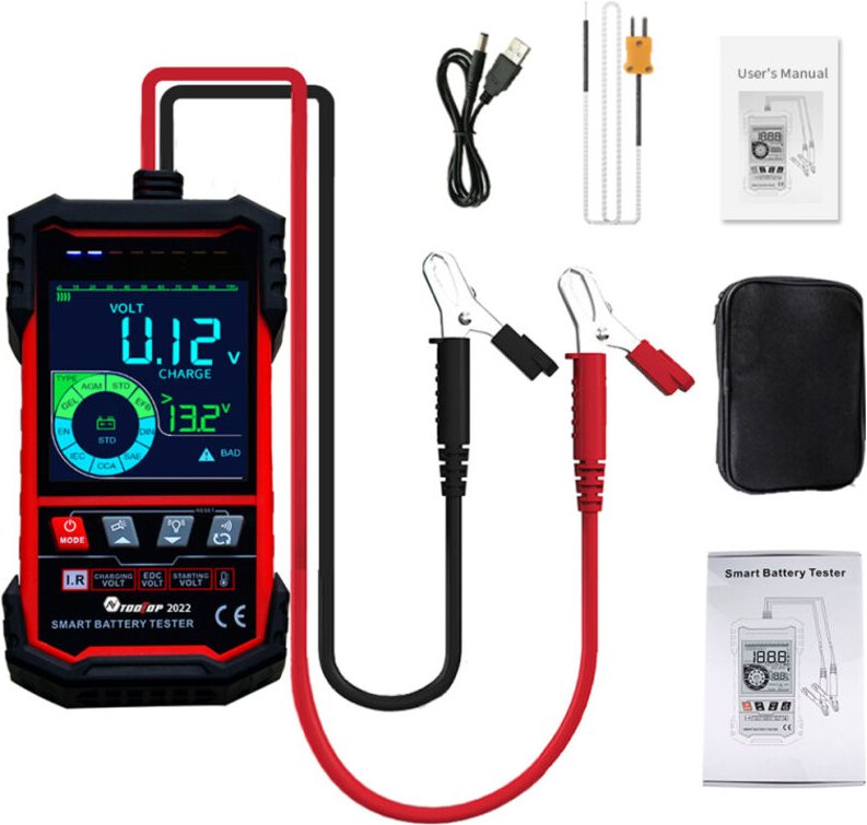 Tester intelligente per batterie compatibile con 12,0 V e 24,0 V, schermo a colori 3,2 pollici, selezione intelligente e...