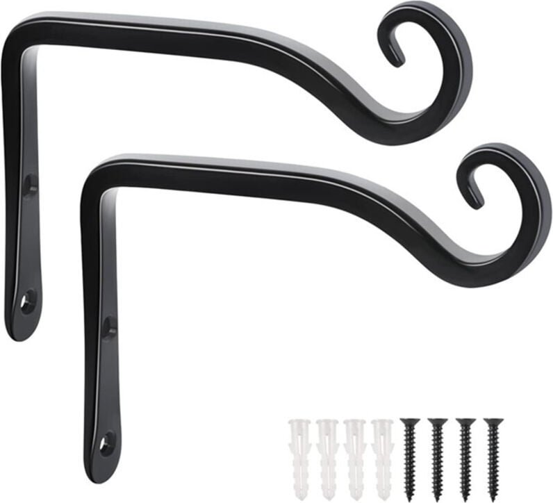 Linghhang - 2er-Set Haken – schwarze Wanddekoration aus Schmiedeeisen für den Garten mit Schrauben für Pflanzen, Vogelhä...