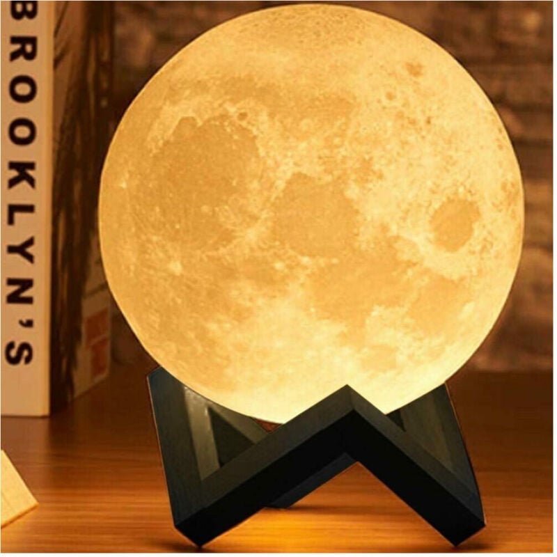 Trade Shop - lampada by tavolo luna 18CM light led 3 colours moon lamp a batteria mit support -
