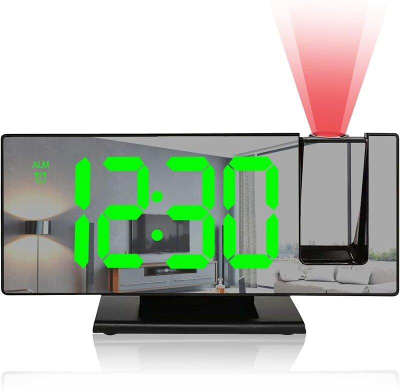 Deckenprojektor-Wecker, 180°-Digitalprojektor-Wecker, LED-Digitaluhr mit großem Display, 3 Helligkeitsstufen, Schlummerf...