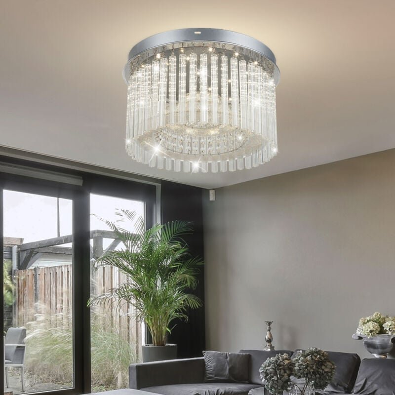 Led Deckenlampe Deckenleuchte verchromt Kristalllampe Wohnzimmerleuchte, 18W, 1600lm neutralweiß, DxH 37 x 21,5 cm
