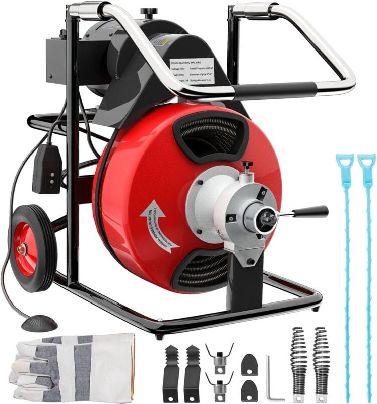 Mophorn Rohrreinigungsmaschine, 75 Fuß x 3/8 Zoll, passend für Rohre von 1-1/4 bis 4 Zoll, tragbarer elektrischer Rohrbo...