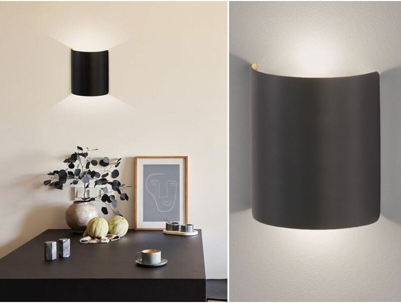 Fischer&honsel - Flache led Updown Wandleuchte halv Schwarz / innen Gold, Höhe 15cm