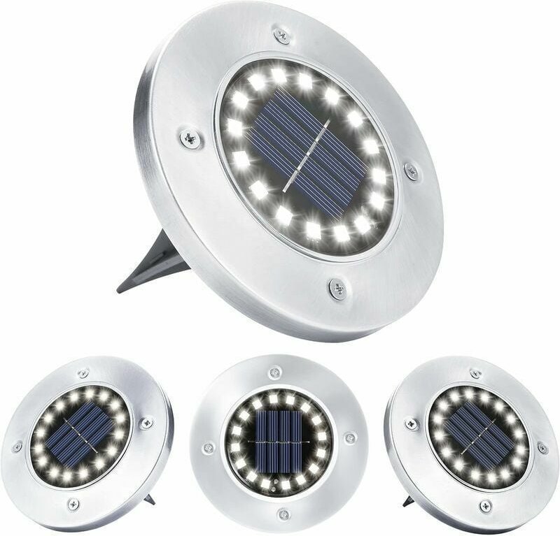 Solar-Gartenleuchte, 4 Stück, 16 LEDs, für den Außenbereich, Solarleuchte, wasserdicht, Bodeneinbaustrahler, Edelstahl, ...