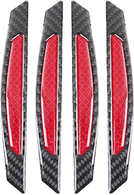Tlily - 4 Stück Super Red Reflektierende Aufkleber Carbon Faser Streifen Auto Seitentür Rand Stoßstange Anti-Kratz Schut...