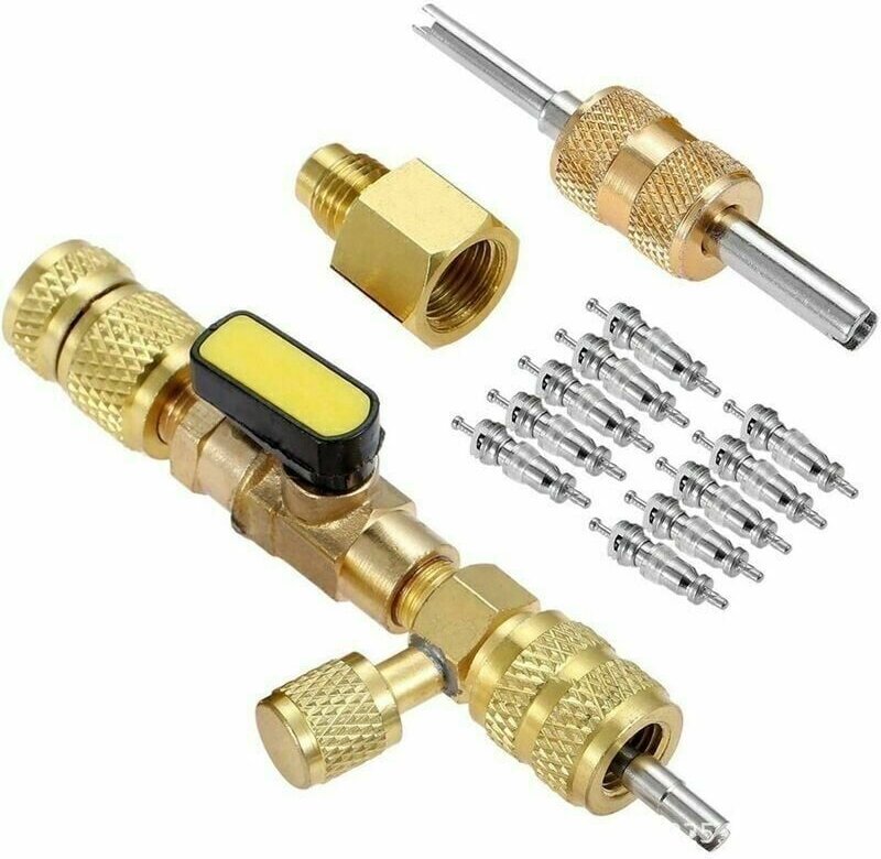 Ventileinsatz-Auszieher/Einbauwerkzeug, SAE 1/4" und 5/16" Messing-Trennventil, Doppelgröße zur Vermeidung von Kältemitt...