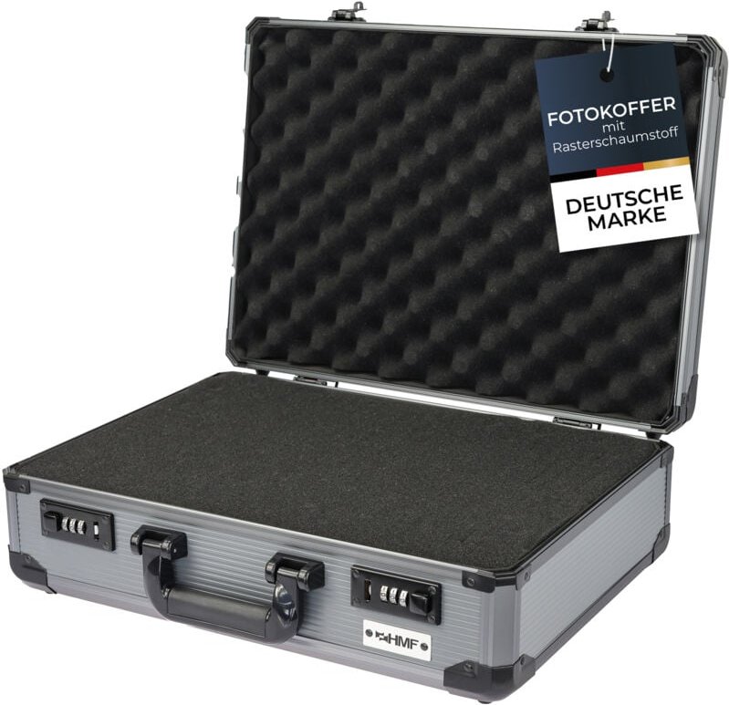 HMF 14402-02 Alu Fotokoffer mit Rasterschaumstoff, Universalkoffer, Transportkoffer, 46 x 15 x 33 cm