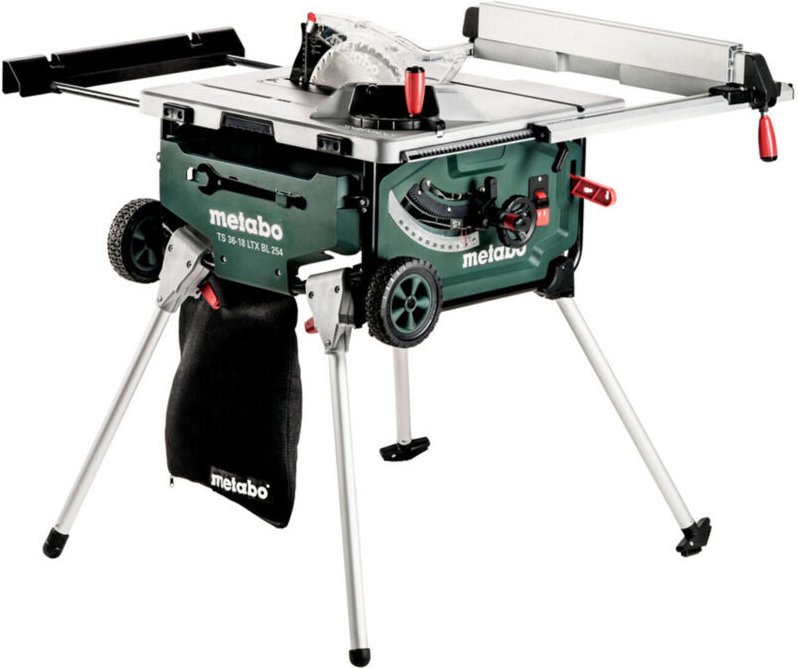 Metabo Akku-Tischkreissäge TS 36-18 LTX BL 254 mit Untergestell und Trolleyfunktion Karton 18V 4x8Ah LiHD + ASC 145 Duo