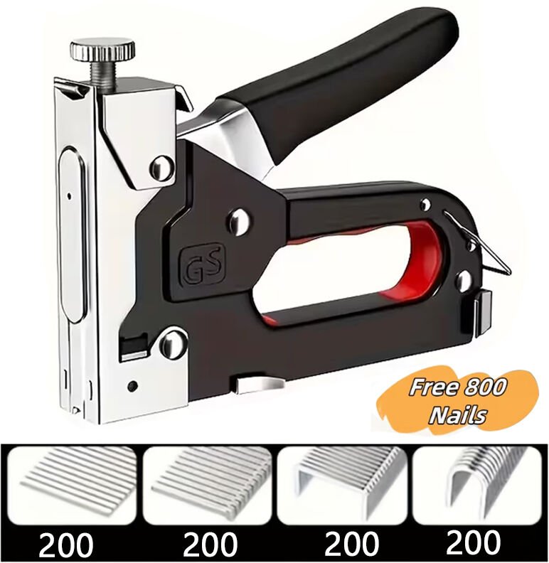 4-in-1 Handtacker mit 800 Klammern – Kompatibel mit T/U/I/N Klammern, Werkzeug für DIY, Holzarbeiten und Camping